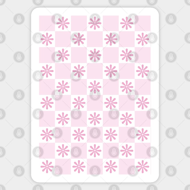 Retro Pink Checkered Floral Pattern Sticker by Just a Cute World